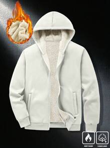 Manfinity Homme 男士纯色长袖拉链领休闲羊毛连帽衫，秋冬