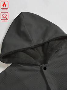 Manfinity Homme Plus Size Men's Solid Color Front Button Long Sleeve Simple Casual Hooded Jacket, Work Hooded Fashion Dark Grey Jacket, For Friends, Husband, Boyfriend Gifts
