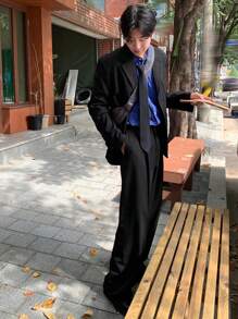 DAZY 2 Pieces Men's Solid Black Suit Jacket & Pants Set,Fall Clothes Business Attire - Black - View 3