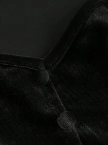 SHEIN MOD 大码天鹅绒羊腿袖连衣裙，中式领，蝴蝶结，秋冬 - 黑色 - 查看 3