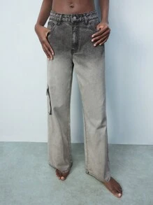 Maija 灰色渐变色水洗工装口袋中腰女式裤子 西部风女装 - 黃色 - 查看 6