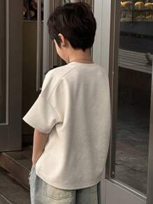 Dazy Kids Áo thun thường ngày tay ngắn cổ tròn màu trơn cho bé trai tuổi mới lớn, quần áo trở lại trường - Màu be - Xem 6