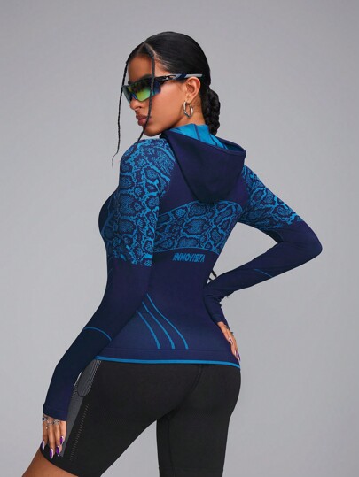 Innovista Seamless 3D Sculpting And Snake Texture Sports Outdoor Sweatshirts,Middle Support Racerback Hoodie ,Hiking,Camping,Run,Workout,Gym Daily,Fall Sweatshirts,Going Out Tops, Workout Tops, Long Sleeves Sweatshirts, Fall Woman Outfits, Outdoor, Skiing Sweatshirts,Fall Winter Women Outfit,Core Motion Fall New Style Women Utilitarian Chic, Striped Design