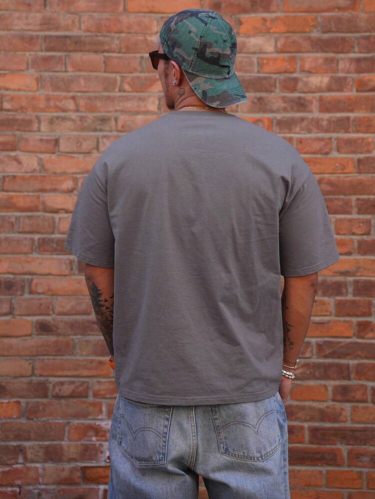 Summer Portrait & Letter Graphic Print Gray Retro Style T-Shirt For Men