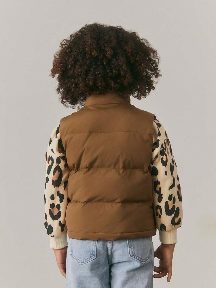 Young Girl Solid Color Thickened Mock Neck Vest, Casual