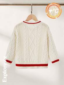 SHEIN A One Piece Young Girl Sweater In A Urban Casual Style With Color Block Text Embroidery, Suitable For Autumn And Winter, Perfect For City Outings, Daily Wear, School, Gatherings, And Various Other Occasions.