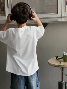 Dazy Kids Tween Boy 纯色圆领宽松短袖休闲 T 恤 - 白色 - 查看 4