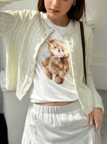 Jouncy 女士卡通熊印花圆领短袖休闲 T 恤