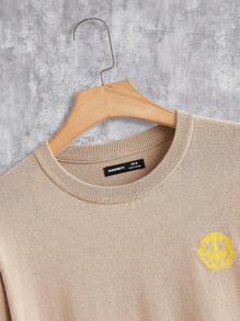 Manfinity Homme Men's Graphic Detail Round Neck Long Sleeve Casual Top, Daily Wear, For Fall Winter - Khaki - View 4