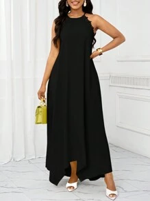 SHEIN Lady 节日连衣裙 夏季女士连衣裙 休闲长款吊带连衣裙 - 黑色 - 查看 4