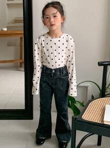 DAZY Camiseta de punto de cuello redondo pequeña para niña, ropa de otoño