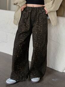 DAZY Tween Girl' Leopard Print Denim Pants Jeans,Back To School Clothes Fall,Winter - Brown - View 6