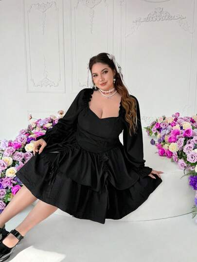 Flirla 大码时尚优雅连衣裙，采用特殊压花技术和褶皱细节