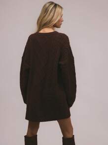 MUSERA Oversized Cable Knit Jumper With Leg Warmers Party Elegant Chic Spring - Coffee Brown - View 3