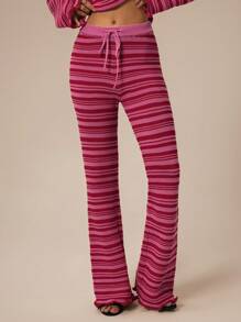 Forever 21 Ensemble de pantalon et pull rayé pour femmes, coupe slim, style décontracté simple et pour le port quotidien