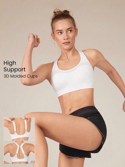 GLOWMODE حمالة صدر رياضية ذات دعم عالي وأشرطة قابلة للتحويل مصنوعة من الشبكة التهوية، سريعة الجفاف وتمتص الرطوبة للتدريب في الجمانزيوم