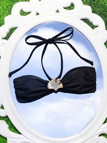 SHEIN Swim Top de bikini une pièce sexy noir casual décolleté en V pour femmes