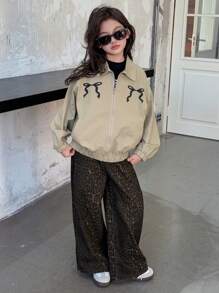 DAZY Tween Girl' Leopard Print Denim Pants Jeans,Back To School Clothes Fall,Winter - Brown - View 3