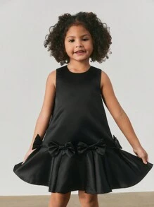 Maija Kids Maija Kids Kleine Mädchen Lässig Rundhals Schleife Dekor Jumpsuit Kleid Schwarzer Rock Kleine Mädchen