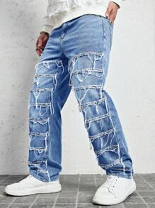 Manfinity LEGND Men's Casual Denim Jeans With Front Button Pockets And Raw Hem - Medium Wash - View 6