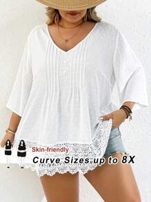 SHEIN CURVE+ 大码情人节提花蕾丝拼布衬衫