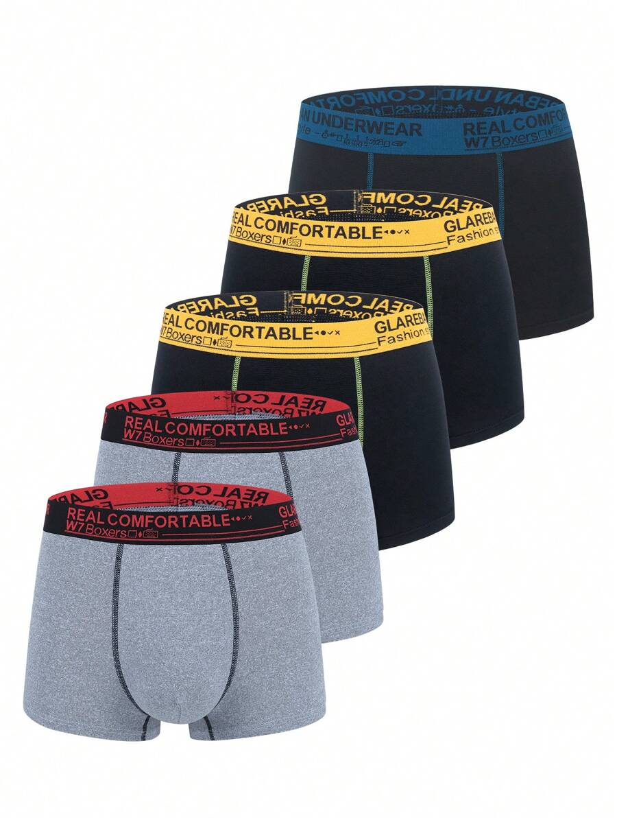 5pcs/Set Men's Solid Color Briefs - Multicolor - View 1