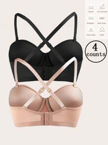 4 Pcs Plus Size Solid Color Minimalist Camisole With Wire, For Casual Wear