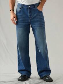 Manfinity Hypemode Jeans rectos casuales holgados de color azul oscuro para hombre - Azul lavado oscuro - Ver 5