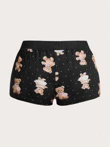 Sweetina Women Y2K House Pajama Cute Bear Print Shorts - Black - View 2