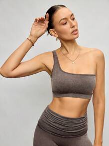 Activina 1 件女士棕色无缝绒面运动胸罩，休闲简约时尚，适合日常穿着、普拉提和瑜伽 - 巧克力棕 - 查看 4