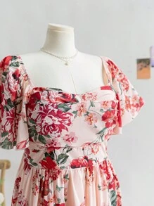 Dreamara Váy chữ A tay bèo in hoa hồng Boho cỡ lớn cho nữ, kỳ nghỉ, mùa thu/đông, ngày lễ tình nhân - Nhiều màu - Xem 8