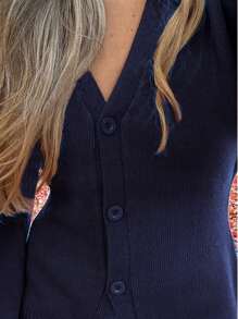 INAWLY Women's Solid Color Button Front Long Sleeve Casual Blouse, Daily Wear - Navy Blue - View 5