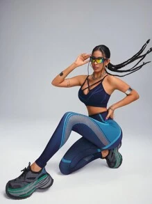 Innovista Blue High Elastic Seamless Breathable 3d Sculpting Sports Leggings,Thigh Slimming Compression Yoga Pants Body Shaper Workout Leggings,Workout,Daily Casual & Yoga Fitness,Tummy Control & Butt-Lifting,Fall Winter,Yoga,Fall Winter Women Outfit - Navy Blue - View 9