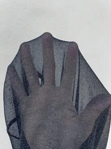 Muchica Plus Size Sheer Glitter Mesh Round Neck Short Sleeve Pullover Top, For Summer