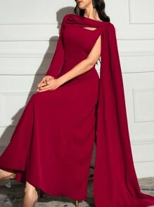 Modelyn 女士纯色长裙，简约时尚休闲日常穿着 - 紅色 - 查看 1