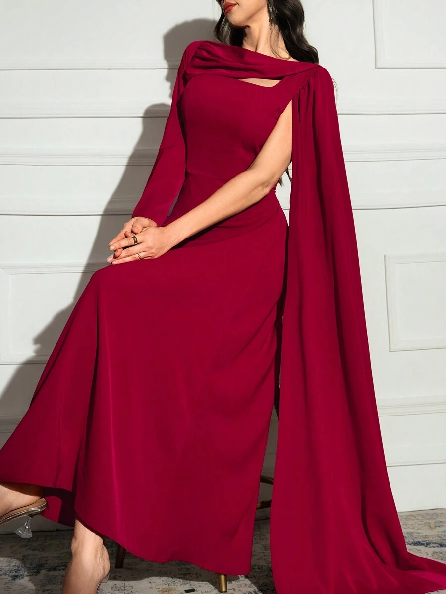 Modelyn 女士纯色长裙,简约时尚休闲日常穿着 - 紅色 - 查看 1