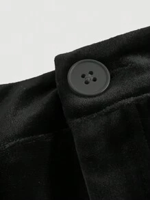 SHEIN MOD 丝绒单口袋复古宫廷风直腿红裤 - 黑色 - 查看 3