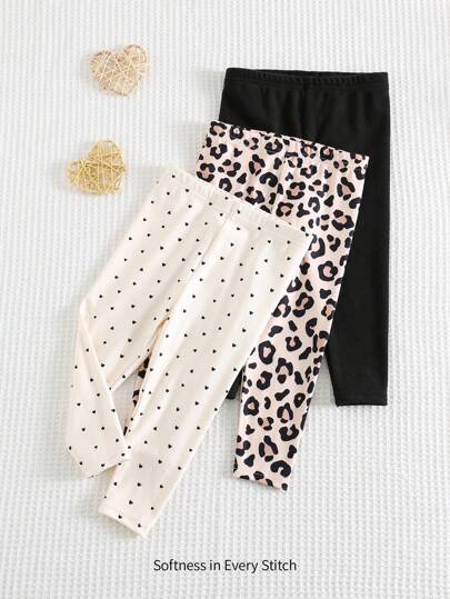 Cozy Pixies 3件套女婴情人节心形豹纹针织柔软松紧腰打底裤套装