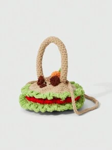 ROMWE Kawaii Fashionable Colorblock Cute Hand-Knit Tote Bag For Women - Green - View 4