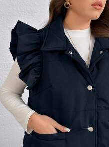 SHEIN LUNE 大码女式纯色盖袖单排扣休闲冬装棉衣