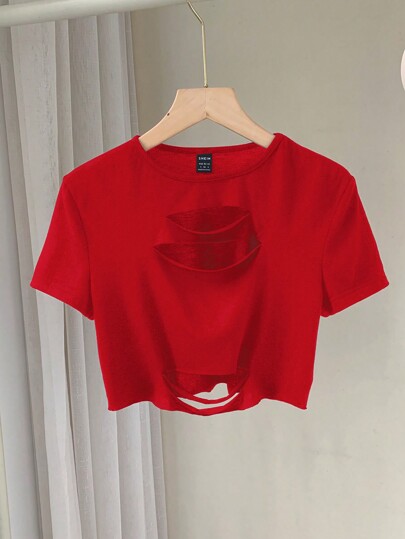 Comfortcana Red Tight-Fitting Women Short Sleeve T-Shirt