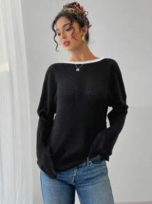 Chiquease Bow Tied V-Neck Backless Premium Knit Sweater Fall Cloth For Women - Black - View 4