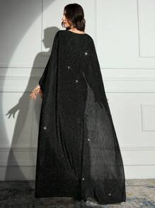 Modelyn 女士纯色圆领撞色拼布斗篷设计优雅长裙