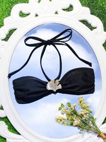 SHEIN Swim Top de bikini une pièce sexy noir casual décolleté en V pour femmes