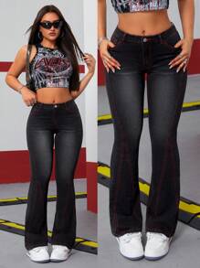 SHEIN ICON 女士牛仔裤、街头服饰、休闲装 - 黑色 - 查看 3