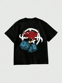 ROMWE MEN Street Life Camiseta de manga corta con estampado de retrato de hombre, adecuada para uso diario en primavera/verano