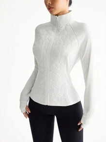 Easithlete 女士纯色拉链休闲长袖冬季夹克，简约风格 - 粉色 - 查看 1