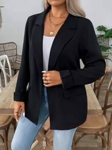SHEIN LUNE Plus Size Women's Formal Long Lapel Single Button Blazer With Extra Large Real Pockets, Autumn/Winter Graduation,Back To School,Teacher Outfits For Women Fall Cloth For Women