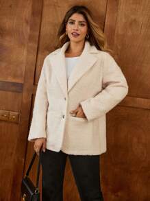 Elaquor Plus Size Women Shearling Casual Warm Blazer For Autumn/Winter Fall/Winter - Apricot - View 1