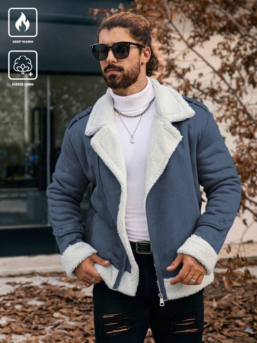 Manfinity Homme Áo khoác dài tay lót nhiệt màu trơn cho nam, Mùa thu & đông, Áo khoác dài tay lót nhiệt màu trơn cho nam, Áo khoác ấm cho nam, Áo khoác nam mùa đông, Áo khoác Gary, Áo khoác lót nhiệt - Màu xanh lam - Xem 1